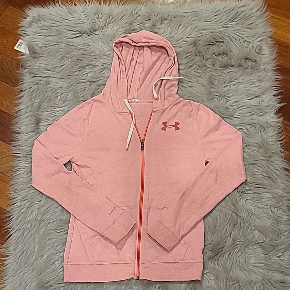 Under‎ Armour heat gear pink cotton logo zip up womens size xs